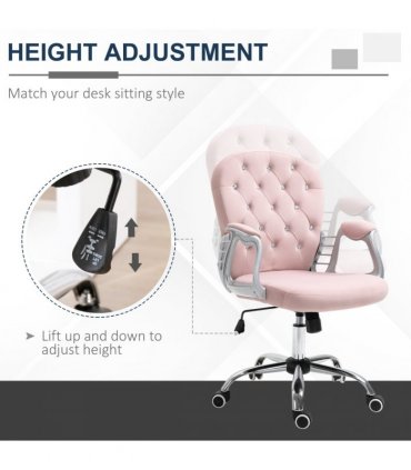 Velour Pink Office Chair Luxury Diamond Tufted Padded Ergonomic 360° Swivel