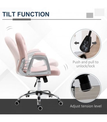 Velour Pink Office Chair Luxury Diamond Tufted Padded Ergonomic 360° Swivel