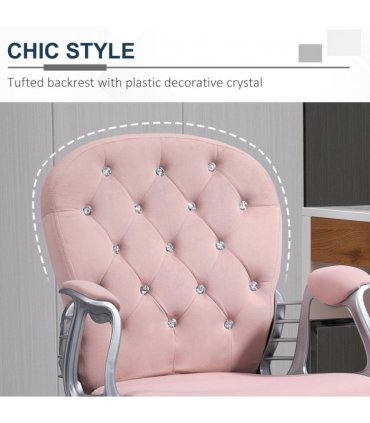 Velour Pink Office Chair Luxury Diamond Tufted Padded Ergonomic 360° Swivel