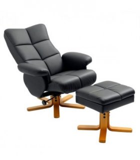 Faux Leather Recliner Chair with Ottoman Footrest Storage Space Black