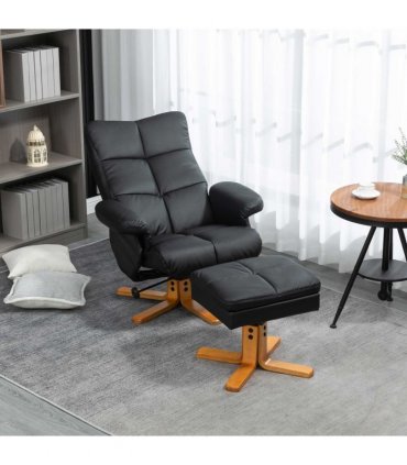 Faux Leather Recliner Chair with Ottoman Footrest Storage Space Black
