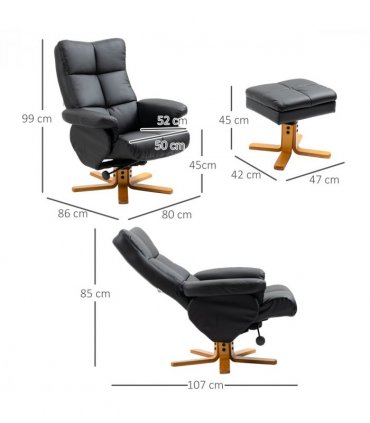Faux Leather Recliner Chair with Ottoman Footrest Storage Space Black