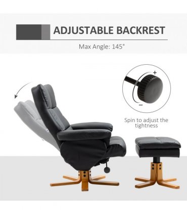 Faux Leather Recliner Chair with Ottoman Footrest Storage Space Black