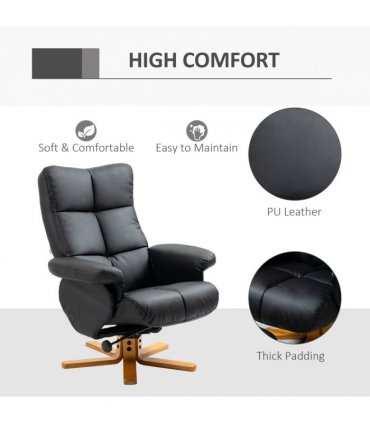 Faux Leather Recliner Chair with Ottoman Footrest Storage Space Black