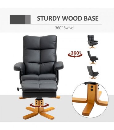 Faux Leather Recliner Chair with Ottoman Footrest Storage Space Black