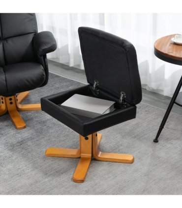 Faux Leather Recliner Chair with Ottoman Footrest Storage Space Black