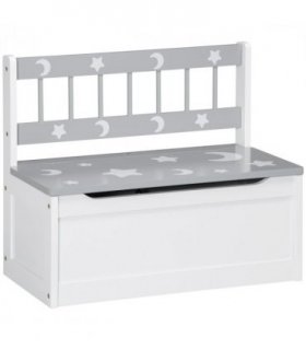 Two-In-One Wooden Toy Box, Kids Storage Bench w/ Safety Rod - Grey