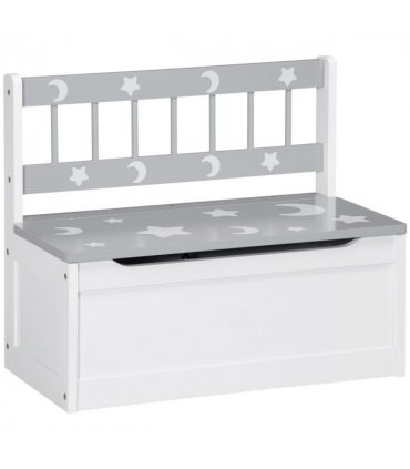 Two-In-One Wooden Toy Box, Kids Storage Bench w/ Safety Rod - Grey