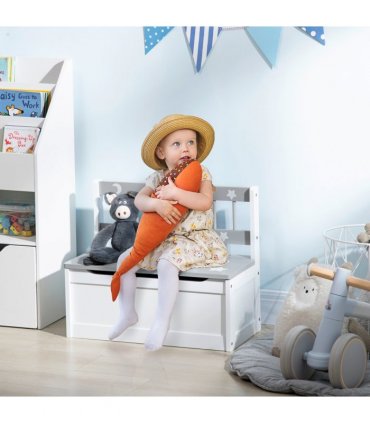 Two-In-One Wooden Toy Box, Kids Storage Bench w/ Safety Rod - Grey