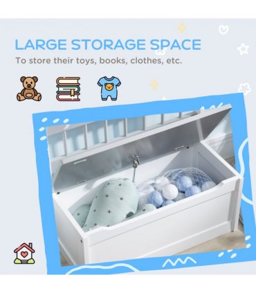 Two-In-One Wooden Toy Box, Kids Storage Bench w/ Safety Rod - Grey