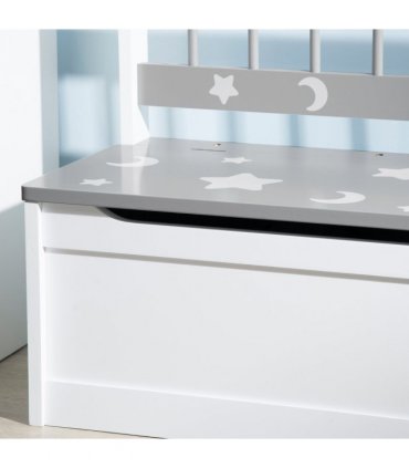Two-In-One Wooden Toy Box, Kids Storage Bench w/ Safety Rod - Grey
