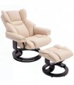 Padded PU Leather Manual Reclining Armchair Sofa Chair w/ Footstool Cream
