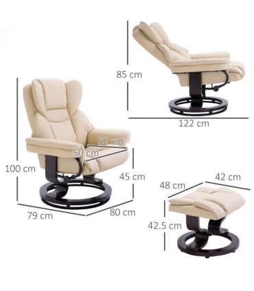 Padded PU Leather Manual Reclining Armchair Sofa Chair w/ Footstool Cream