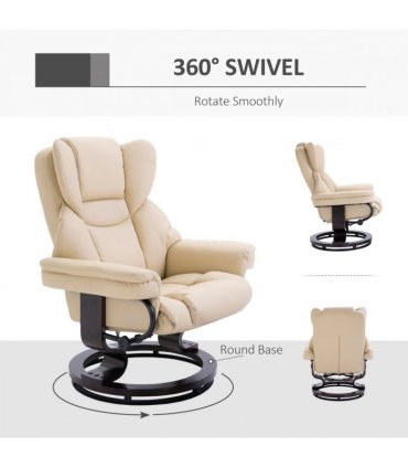 Padded PU Leather Manual Reclining Armchair Sofa Chair w/ Footstool Cream