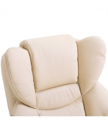Padded PU Leather Manual Reclining Armchair Sofa Chair w/ Footstool Cream