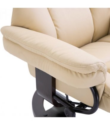 Padded PU Leather Manual Reclining Armchair Sofa Chair w/ Footstool Cream