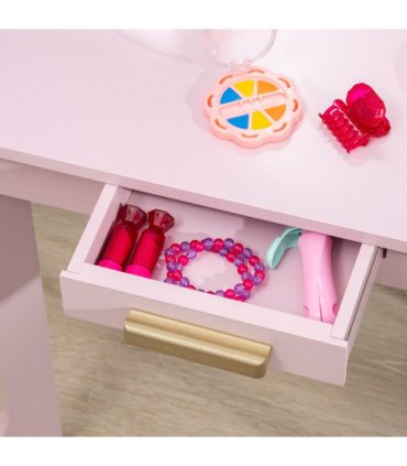 Kids Dressing Table and Stool w/ Mirror and Drawer, for Ages 3-6 Years - Pink