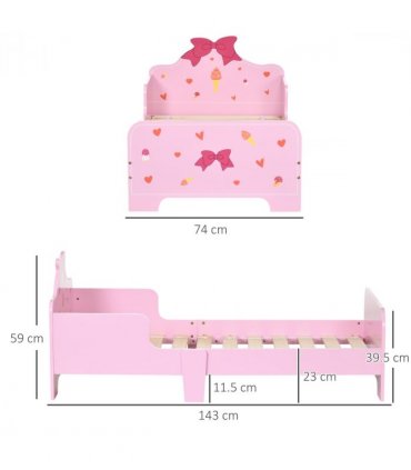 Princess-Themed Kids Toddler Bed w/ Cute Patterns, Safety Rails - Pink