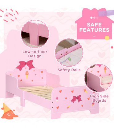 Princess-Themed Kids Toddler Bed w/ Cute Patterns, Safety Rails - Pink