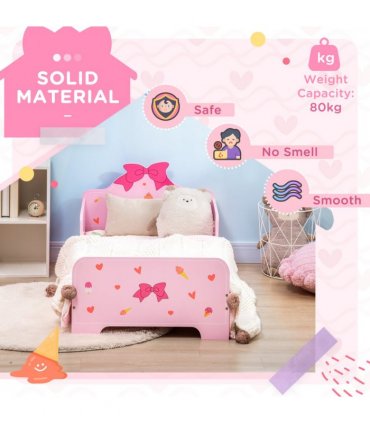 Princess-Themed Kids Toddler Bed w/ Cute Patterns, Safety Rails - Pink