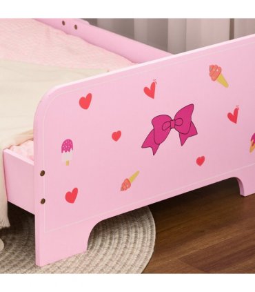 Princess-Themed Kids Toddler Bed w/ Cute Patterns, Safety Rails - Pink
