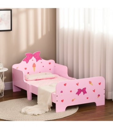 Princess-Themed Kids Toddler Bed w/ Cute Patterns, Safety Rails - Pink
