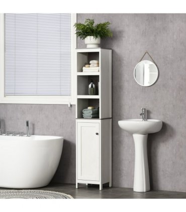 Bathroom Storage Cabinet White Tall Linen Tower Adjustable Shelf Particle Board