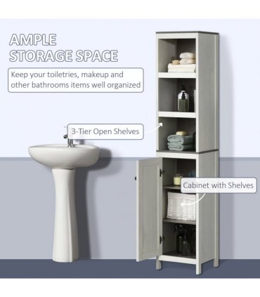 Bathroom Storage Cabinet White Tall Linen Tower Adjustable Shelf Particle Board