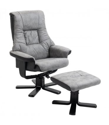 Manual Recliner Sofa With Footrest 360 Swivel Sofa Armchair Faux Leather Grey
