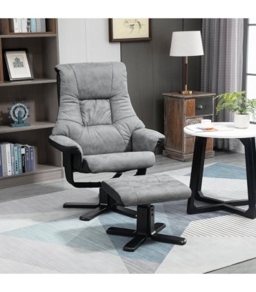 Manual Recliner Sofa With Footrest 360 Swivel Sofa Armchair Faux Leather Grey