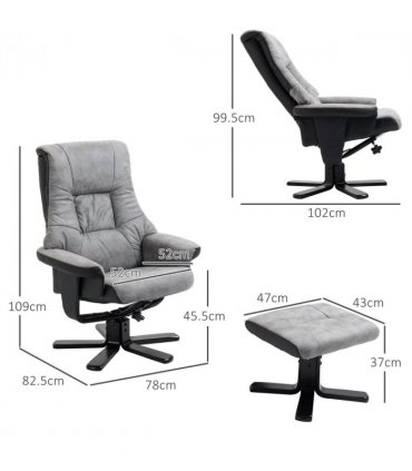 Manual Recliner Sofa With Footrest 360 Swivel Sofa Armchair Faux Leather Grey