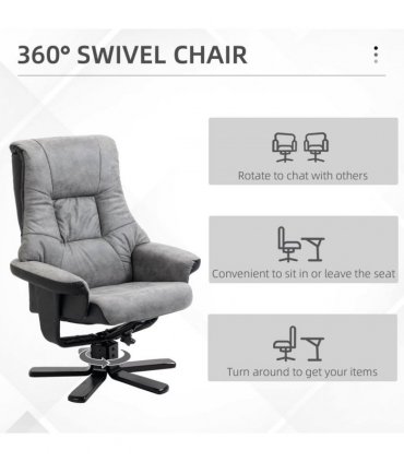 Manual Recliner Sofa With Footrest 360 Swivel Sofa Armchair Faux Leather Grey