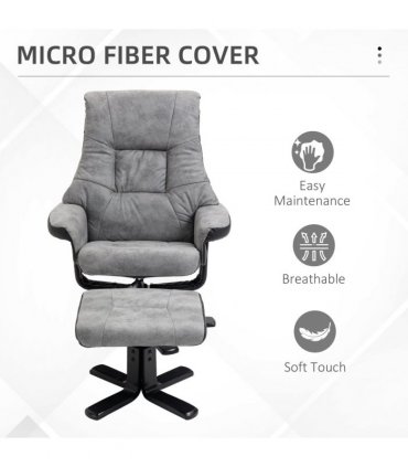 Manual Recliner Sofa With Footrest 360 Swivel Sofa Armchair Faux Leather Grey
