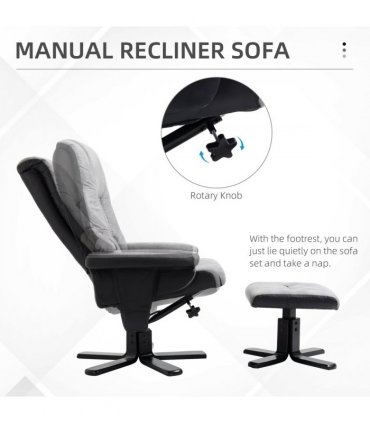 Manual Recliner Sofa With Footrest 360 Swivel Sofa Armchair Faux Leather Grey