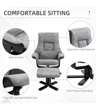 Manual Recliner Sofa With Footrest 360 Swivel Sofa Armchair Faux Leather Grey