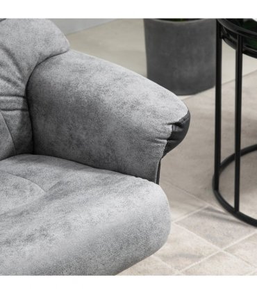 Manual Recliner Sofa With Footrest 360 Swivel Sofa Armchair Faux Leather Grey