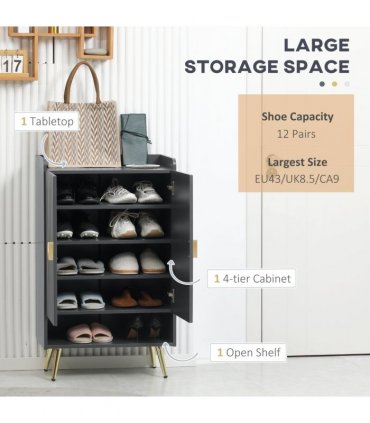 Modern Hallway Shoe Cupboard w/ Open Compartment Adjustable Shelf for Entryway