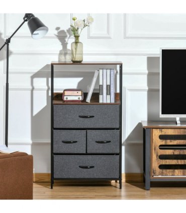 4 Drawer Storage Chest Unit Home w/ Shelves Home Living Room Bedroom Black