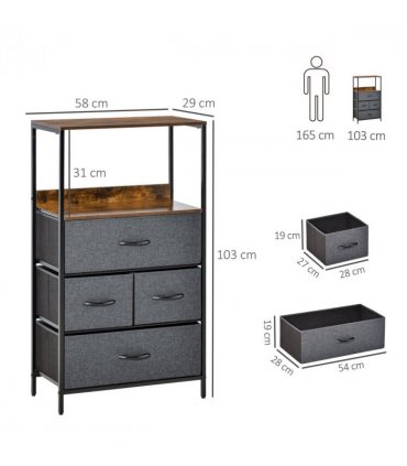 4 Drawer Storage Chest Unit Home w/ Shelves Home Living Room Bedroom Black