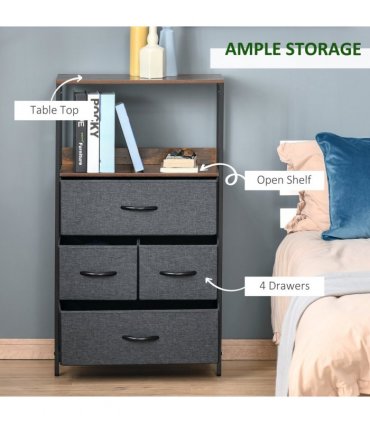 4 Drawer Storage Chest Unit Home w/ Shelves Home Living Room Bedroom Black