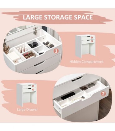 Dressing Table Set w/ Flip-up Mirror & Stool, Drawer and Compartments, White