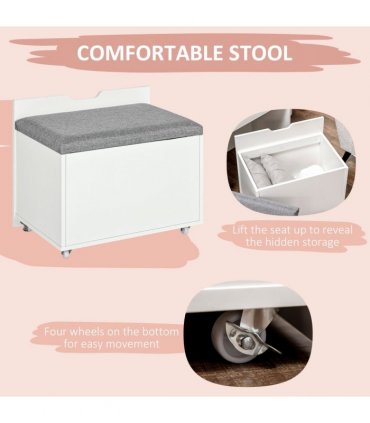 Dressing Table Set w/ Flip-up Mirror & Stool, Drawer and Compartments, White