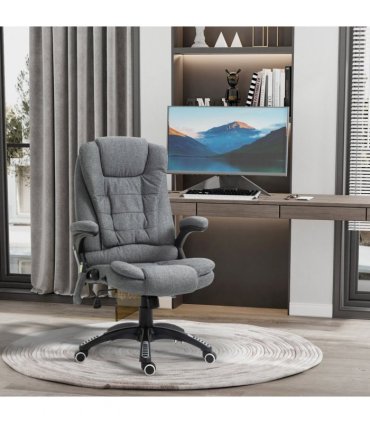 Executive Reclining Chair w/ Heating Massage Points Relaxing Headrest Grey