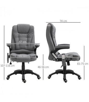 Executive Reclining Chair w/ Heating Massage Points Relaxing Headrest Grey