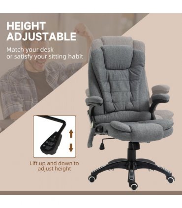 Executive Reclining Chair w/ Heating Massage Points Relaxing Headrest Grey