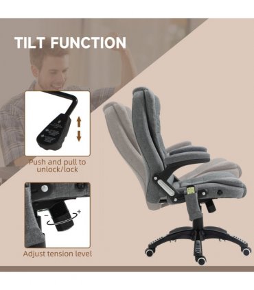 Executive Reclining Chair w/ Heating Massage Points Relaxing Headrest Grey