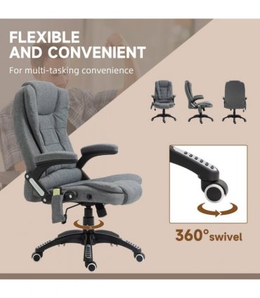 Executive Reclining Chair w/ Heating Massage Points Relaxing Headrest Grey