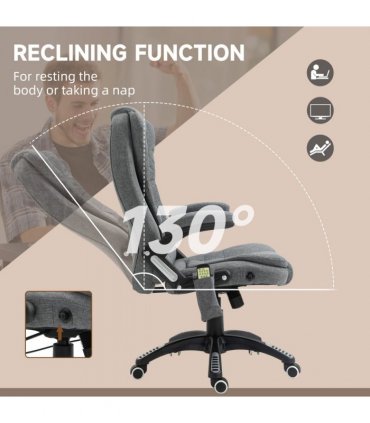 Executive Reclining Chair w/ Heating Massage Points Relaxing Headrest Grey