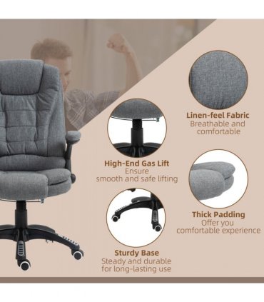 Executive Reclining Chair w/ Heating Massage Points Relaxing Headrest Grey