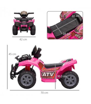 Kids Ride-on Four Wheeler ATV Car Pink Electric 45min Play 45H x 70L x 42Wcm